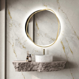 Lustro Banda LED – dekoracyjne w nieregularnej mosiężnej ramie