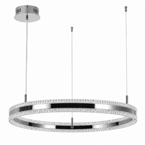 Lampa wisząca ARKADIA LED 80 cm - tytanowa z kryształowym pierścieniem