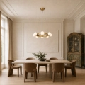 Lampa wisząca Molecula 60cm – żyrandol, złoto szczotkowane, klosze mleczne
