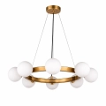 Lampa wisząca Molecula 60cm – żyrandol, złoto szczotkowane, klosze mleczne